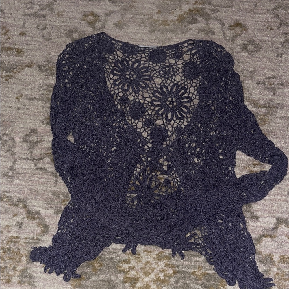 Purple Crochet Floral Cardigan